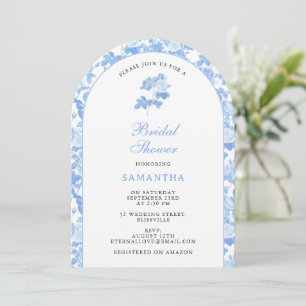 Blue White Floral Roses Chinoiserie Bridal Shower Invitation