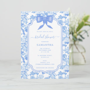 Blue White Floral Roses Chinoiserie Bridal Shower Invitation