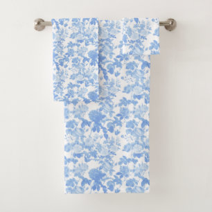 Blue White Floral Roses French Chinoiserie Bath Towel Set