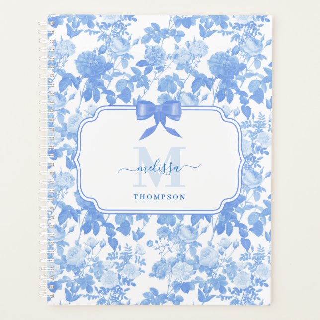 Blue White Floral Roses French Chinoiserie Pattern Planner (Front)