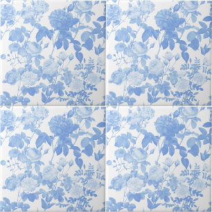 Blue White Floral Roses French Pattern Tile