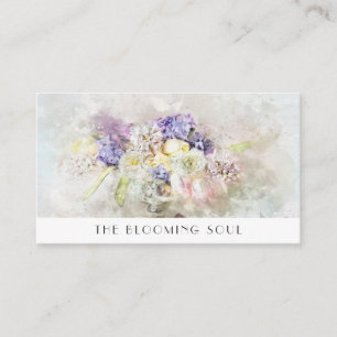 *~* Blue White Floral Roses QR  LOGO AR26 Vintage Business Card