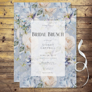 Blue & White Floral Rustic Romantic Bridal Brunch Invitation