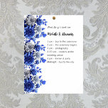 Blue white floral script budget wedding program poster<br><div class="desc">A white background,  decorated with blue and white flowers.  Personalise and add your names and the details.</div>