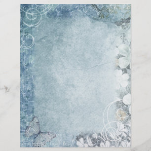 Blue & White Floral Swirl Scrapbook Paper