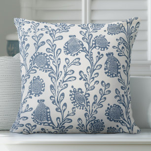 Blue & White Floral Throw Pillow