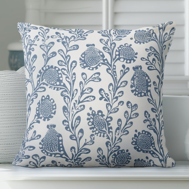 Blue & White Floral Throw Pillow (Creator Uploaded)