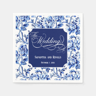 Blue& White Floral Toile with Calligraphy Wedding Napkin