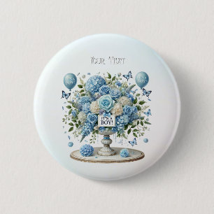 Blue White Floral Vase Button