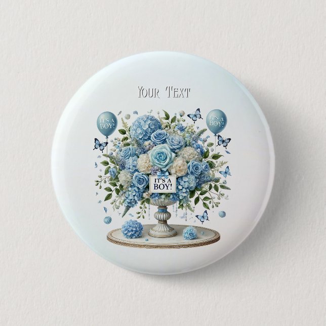 Blue White Floral Vase Button (Front)