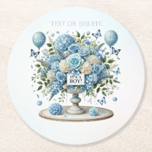 Blue White Floral Vase Paper Coaster
