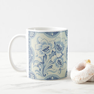 Blue & White Floral Victorian Majolica Antique Coffee Mug