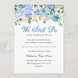 Blue White Floral Vow Renewal Anniversary Invite