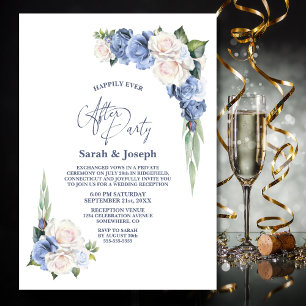 Blue White Floral Wedding After Party Invitation