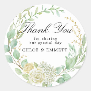 Blue White Floral Wedding Favour Thank You Classic Round Sticker