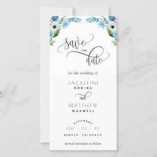 Blue, White Floral Wedding Save The Date Bookmark