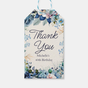 Blue White Floral Women's Birthday Thank You Gift Tags
