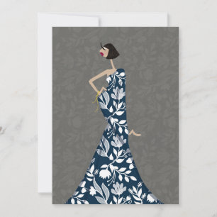 Blue & White Florals Fashion Illustration Art Card
