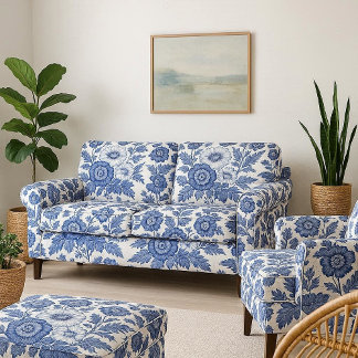 Blue White Florals Victorian Vintage Garden Decor Fabric