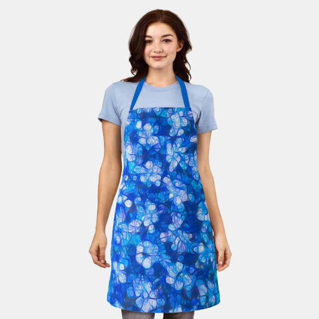 Blue White Flower Abstract Watercolor Pattern Apron (Worn)