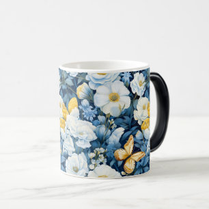 Blue & White Flower Butterfly Pattern Magic Mug