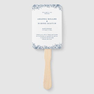 Blue White Flower Elegant Wedding Hand Fan