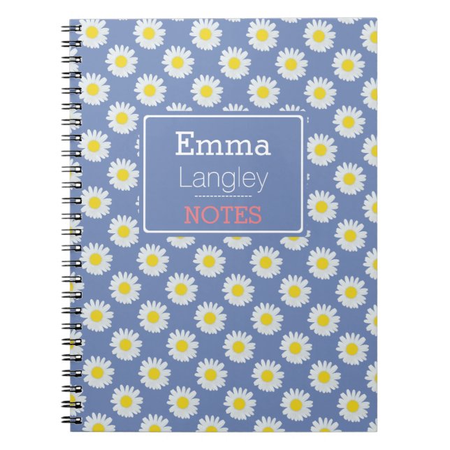 Blue White Flower Floral Pattern Daisy Notebook (Front)