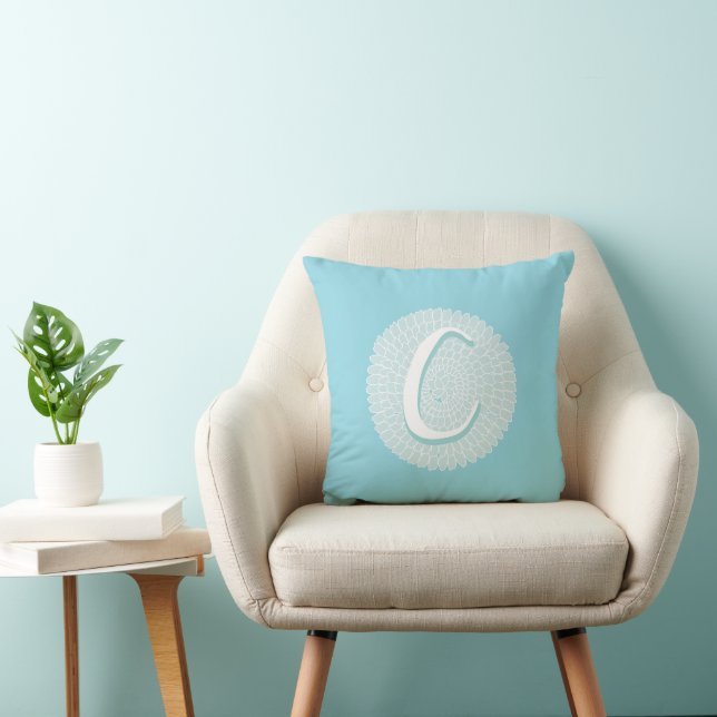 Blue White Flower Letter C Cushion (Chair)