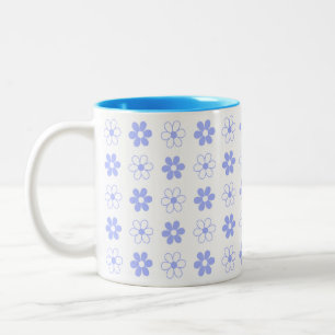 Blue & White Flower Pattern on White Two-Tone Coff Two-Tone Coffee Mug
