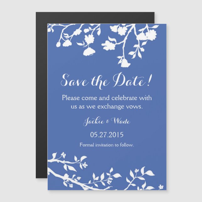 Blue White Flower Save The Date Magnet (Front/Back)