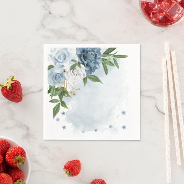 blue & white flowers botanical wedding  napkin (Insitu)