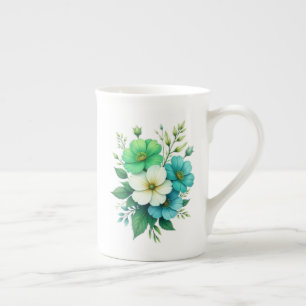 Blue White Flowers Bouquet-57453 Bone China Mug