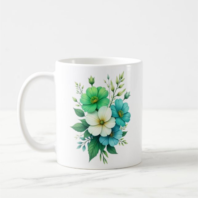 Blue White Flowers Bouquet-57453 Coffee Mug (Left)