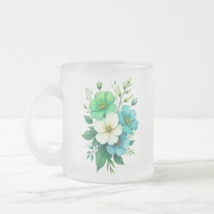 Blue White Flowers Bouquet-57453 Frosted Glass Coffee Mug