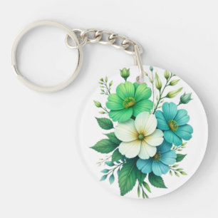 Blue White Flowers Bouquet-57453 Key Ring