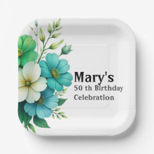 Blue White Flowers Bouquet-57453 Paper Plate