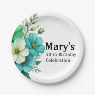 Blue White Flowers Bouquet-57453 Paper Plate