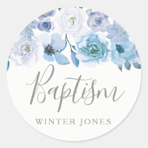 Blue White Flowers Boy or girl Baptism Favour Seal