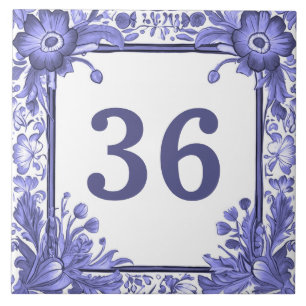 Blue White Flowers Custom House Number Plate Sign Tile