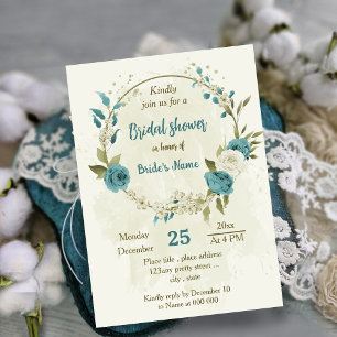 blue white flowers greenery bridal shower invitation