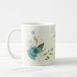 blue white flowers greenery coffee mug