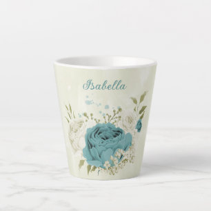 blue white flowers greenery  latte mug