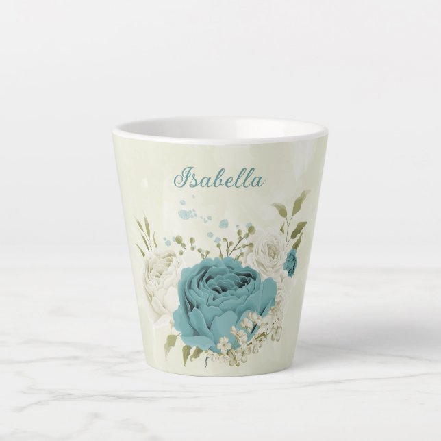 blue white flowers greenery  latte mug (Front)