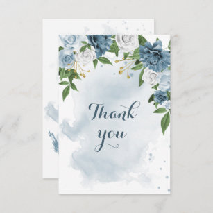 blue & white flowers greenery thank you card