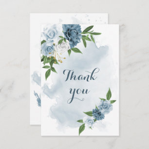 blue & white flowers greenery thank you card