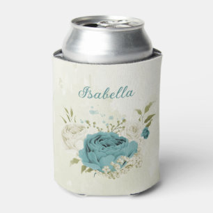 blue white flowers greenery wedding can cooler