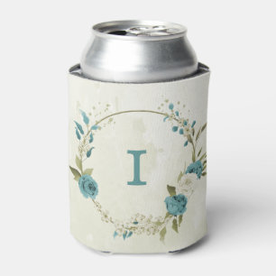 blue white flowers greenery wedding can cooler