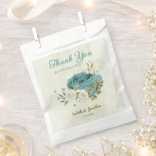 blue white flowers greenery wedding favour bags