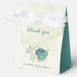 blue white flowers greenery wedding favour box