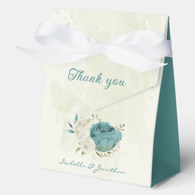 blue white flowers greenery wedding favour box (Front)